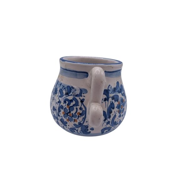 Hand-Painted Italian Pottery Sugar Bowl With Dual Handles & Blue Floral Design - Picture 9 of 9